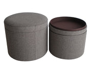 1" Gray Faux Leather Round Storage-Ottomans-DECOROLALA
