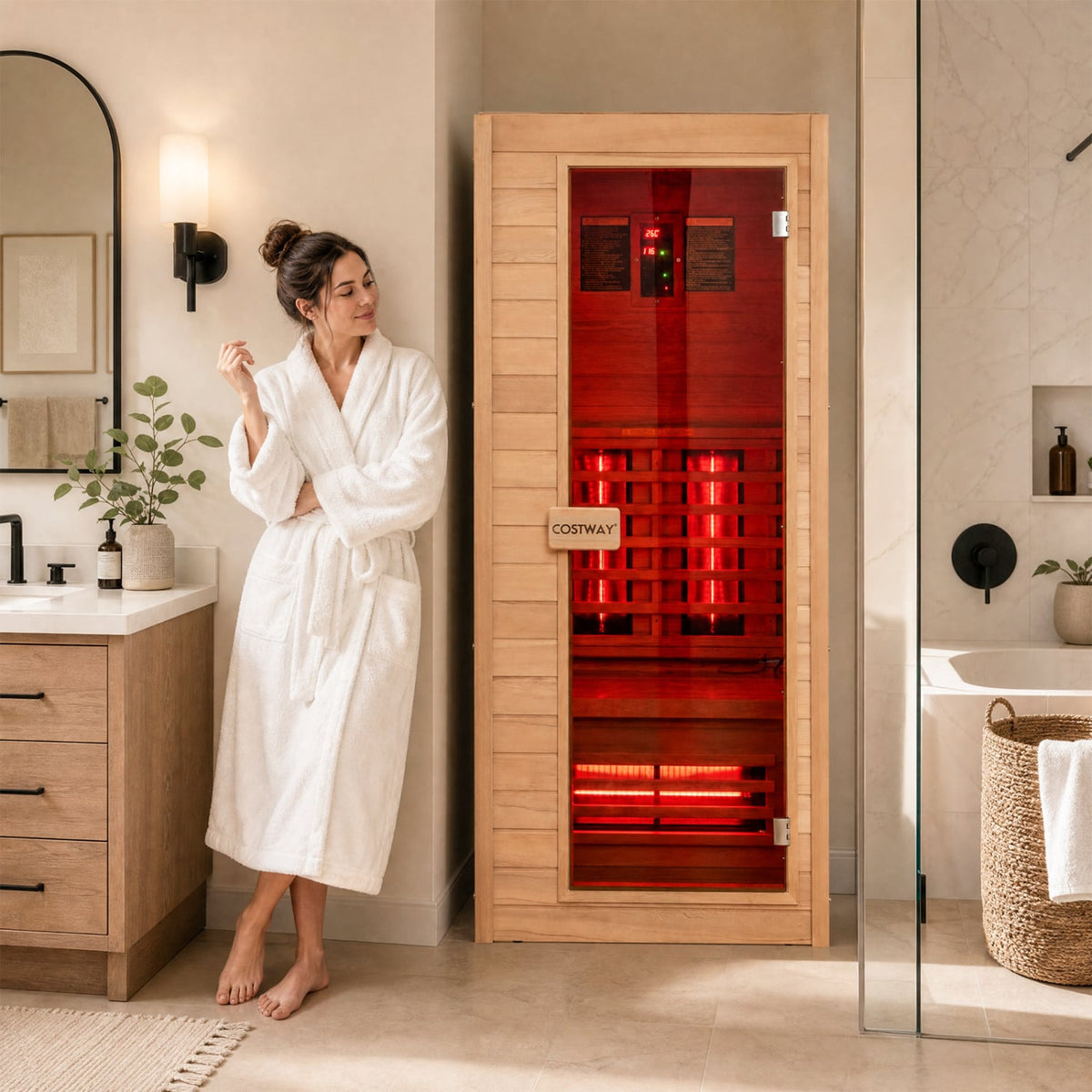 1 Person Far Infrared Sauna Canadian Hemlock Wood Indoor Home Sauna Room-Saunas-DECOROLALA