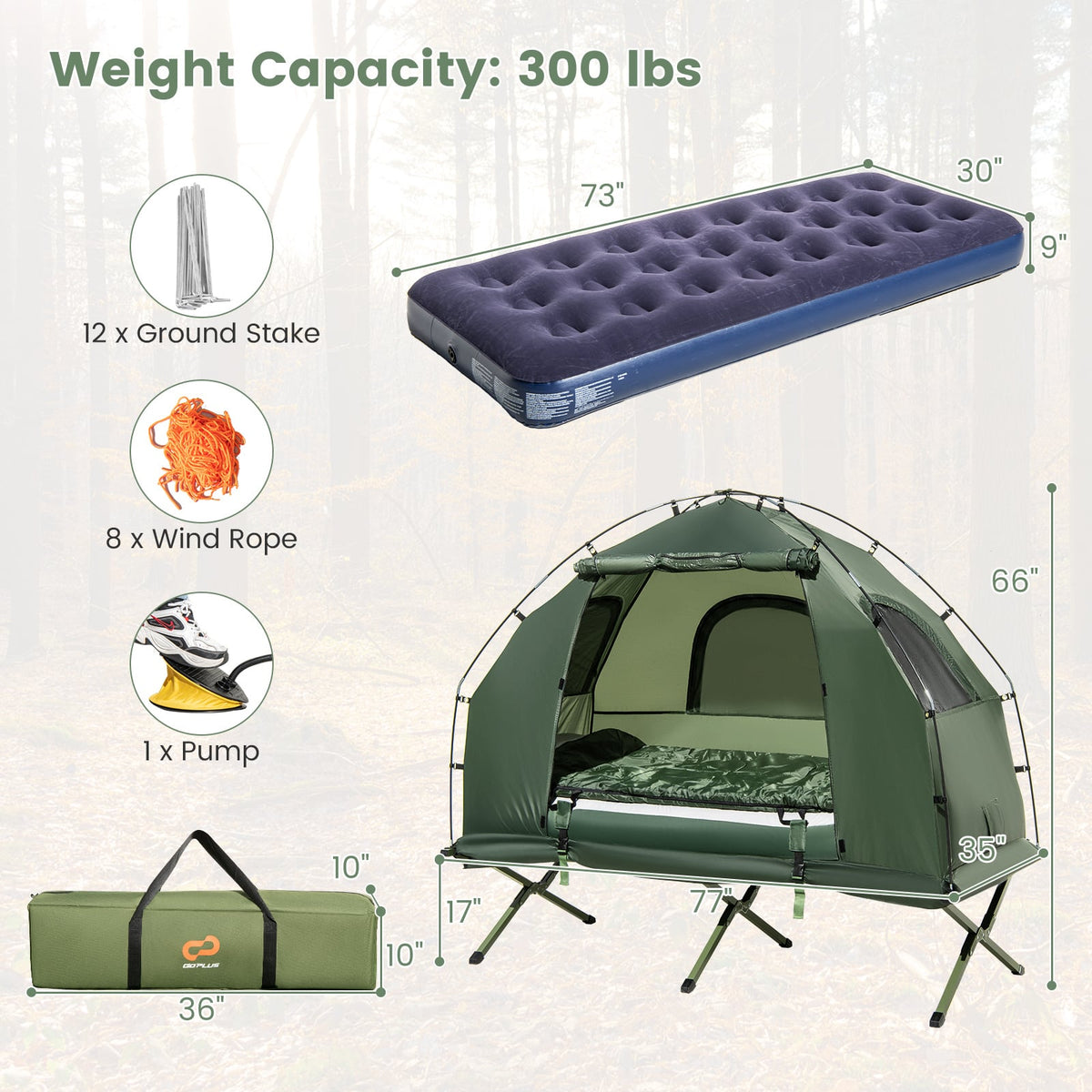 1-Person Folding Camping Tent with Sunshade and Air Mattress-Tents-DECOROLALA