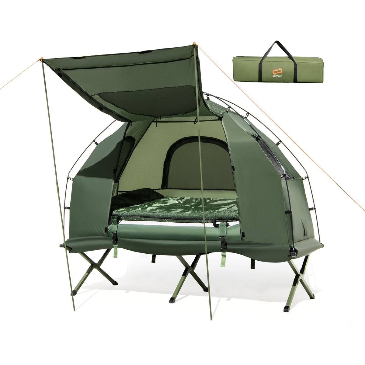 1-Person Folding Camping Tent with Sunshade and Air Mattress-Tents-DECOROLALA