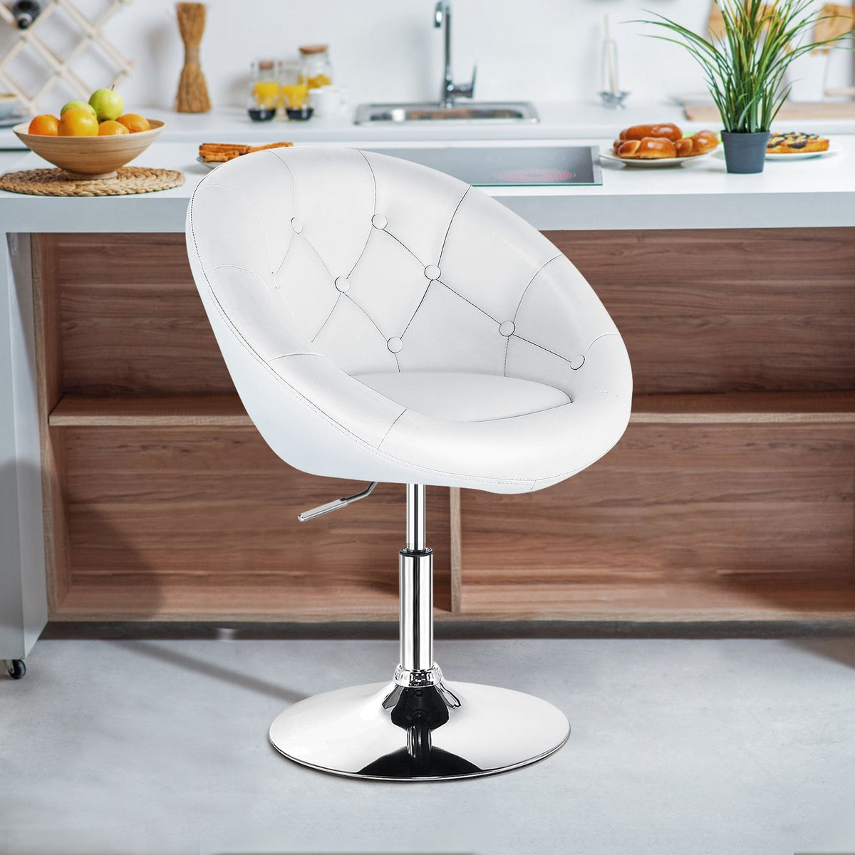 1 Piece Adjustable Modern Swivel Round Tufted-White-Bar Stools-DECOROLALA