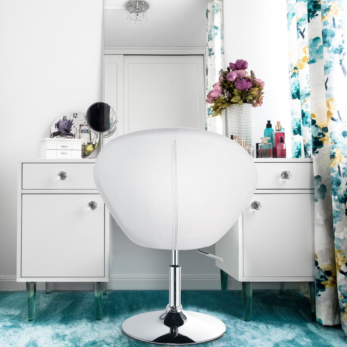 1 Piece Adjustable Modern Swivel Round Tufted-White-Bar Stools-DECOROLALA