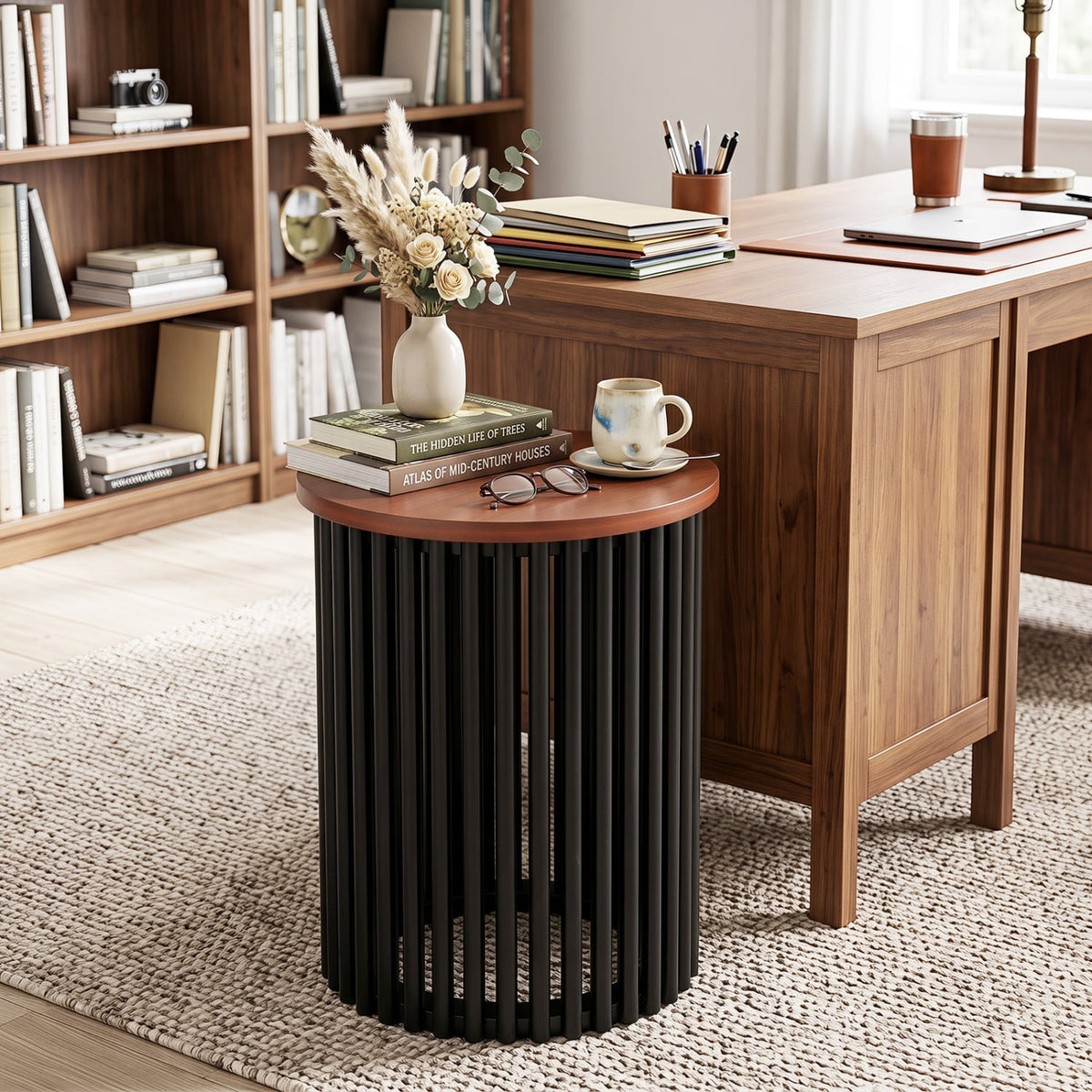 1 Piece Elegant Wooden Round Coffee Table for Living Room and Home Office-Walnut-Coffee Tables-DECOROLALA
