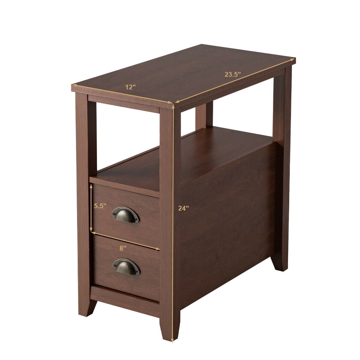 1 Piece End Table Wooden with 2 Drawers and Shelf Bedside Table-Brown-Nightstands-DECOROLALA