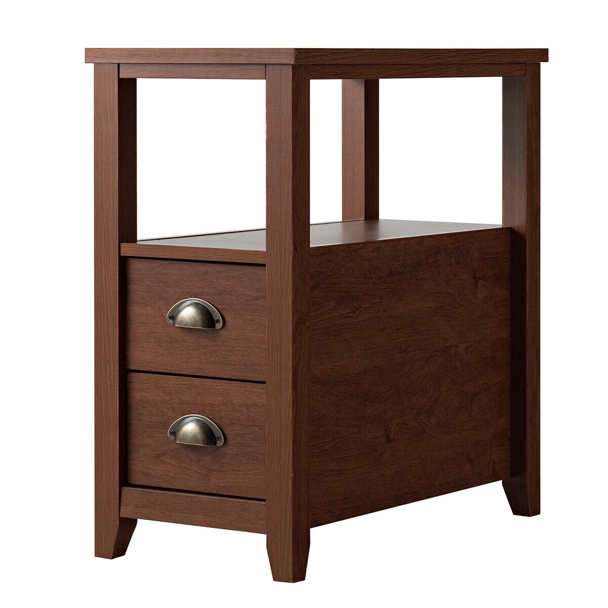 1 Piece End Table Wooden with 2 Drawers and Shelf Bedside Table-Brown-Nightstands-DECOROLALA