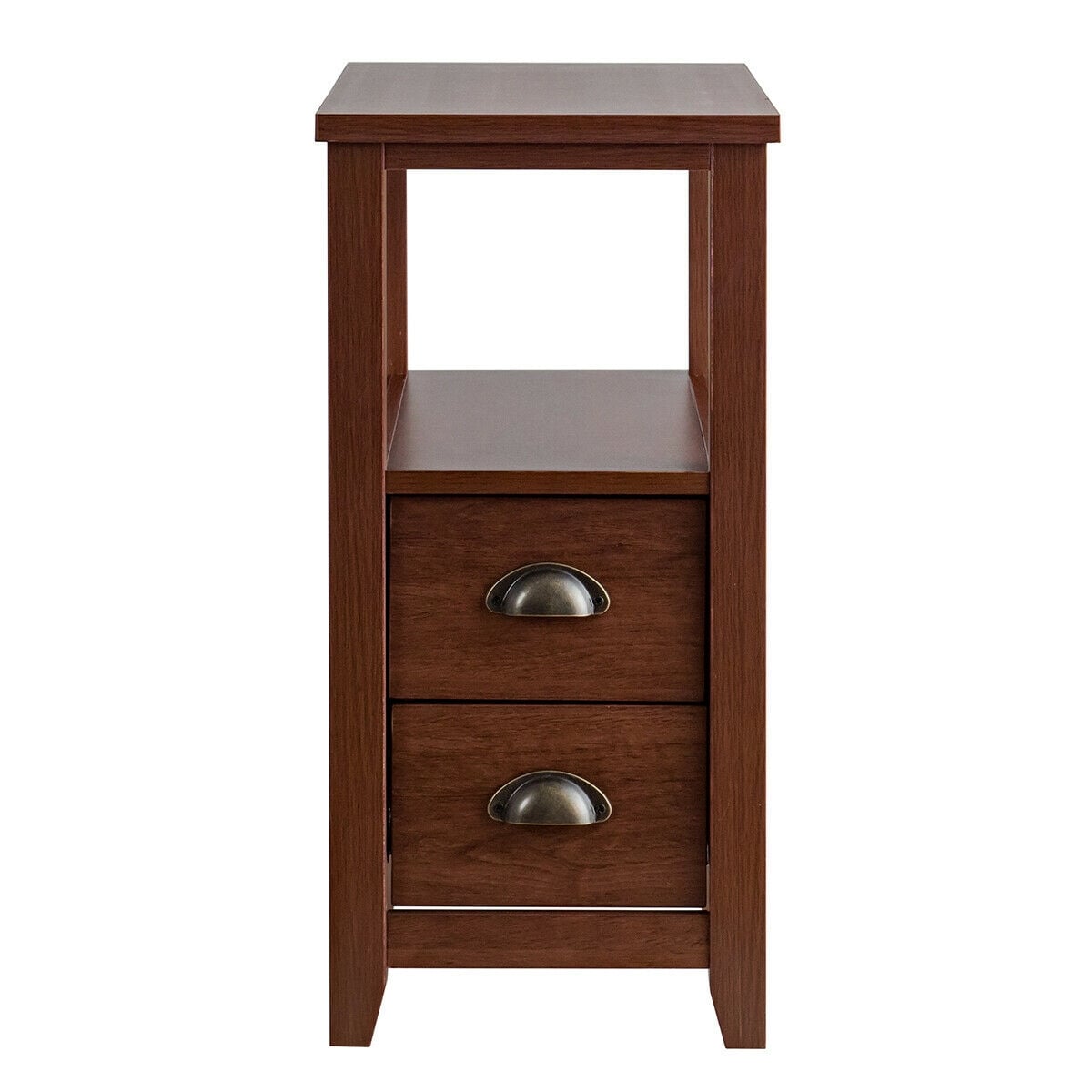 1 Piece End Table Wooden with 2 Drawers and Shelf Bedside Table-Brown-Nightstands-DECOROLALA