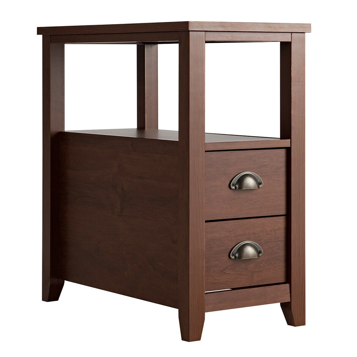 1 Piece End Table Wooden with 2 Drawers and Shelf Bedside Table-Brown-Nightstands-DECOROLALA