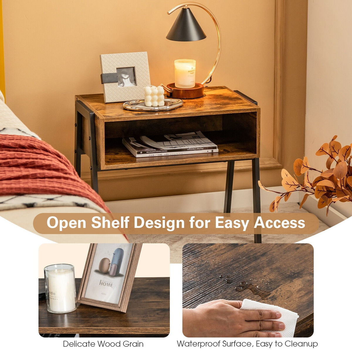 1 Piece Stackable Night Stand Shelf Accent Table with Metal Frame-Nightstands-DECOROLALA