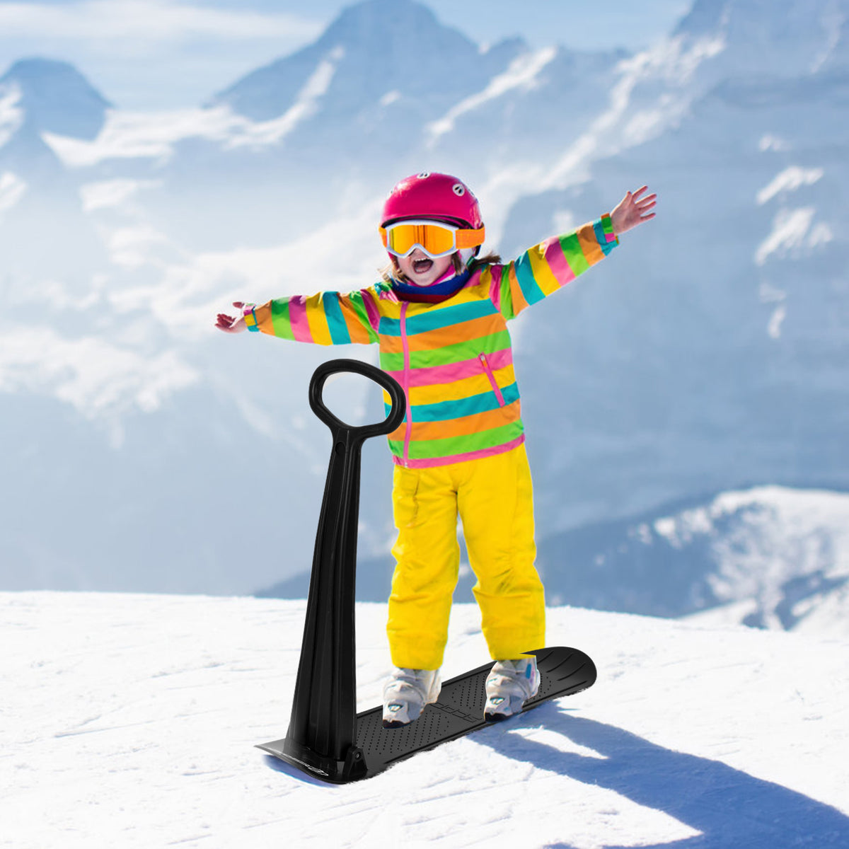 1-Rider Foldable Snow Scooter with Grip Handle - Black-Winter Sports Equipment-DECOROLALA