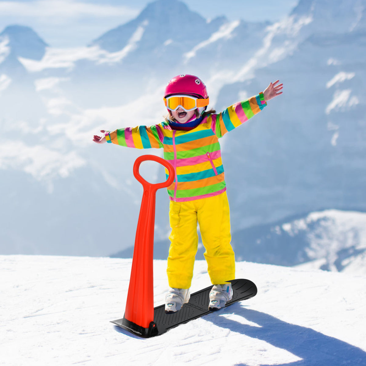 1-Rider Foldable Snow Scooter with Grip Handle - Red-Winter Sports Equipment-DECOROLALA