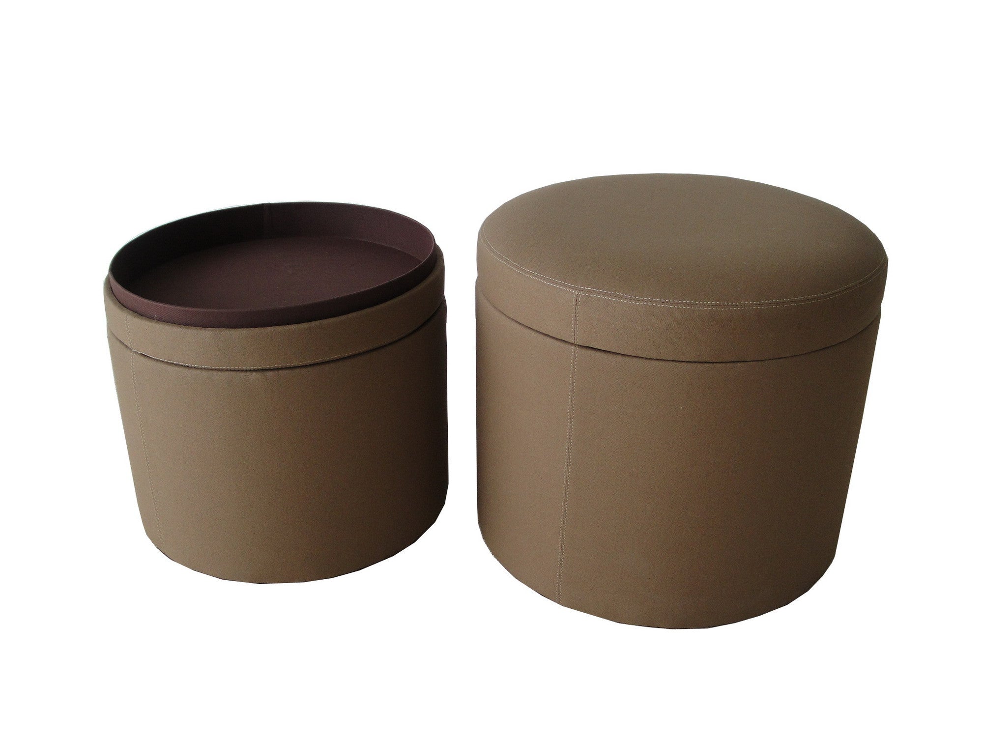 1" Tan Faux Leather Round Storage-Ottomans-DECOROLALA