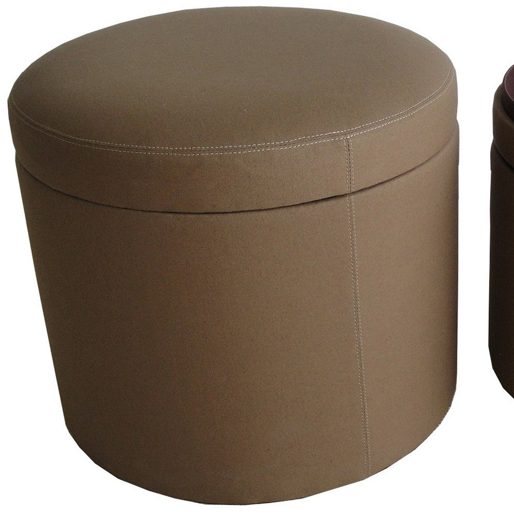 1" Tan Faux Leather Round Storage-Ottomans-DECOROLALA