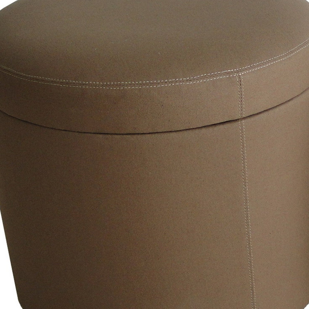 1" Tan Faux Leather Round Storage-Ottomans-DECOROLALA
