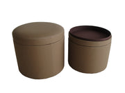 1" Tan Faux Leather Round Storage-Ottomans-DECOROLALA