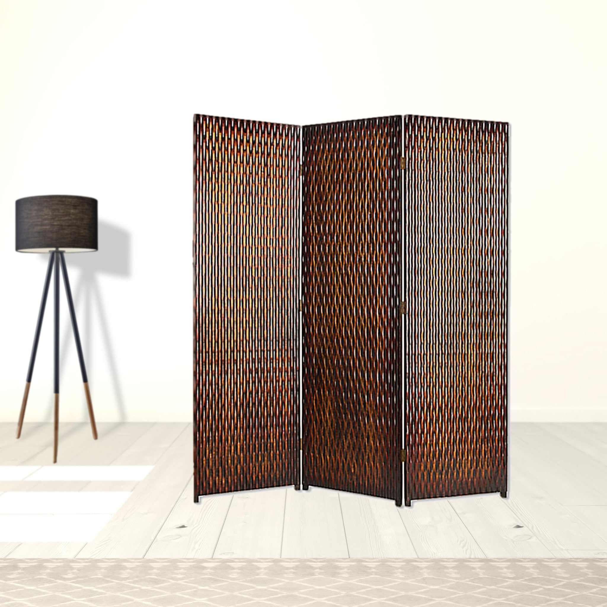 1" X 63" X 72" Brown Wood 3 Panel Screen-Room Dividers-DECOROLALA