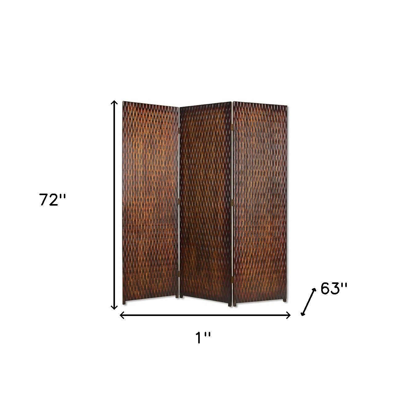 1" X 63" X 72" Brown Wood 3 Panel Screen-Room Dividers-DECOROLALA