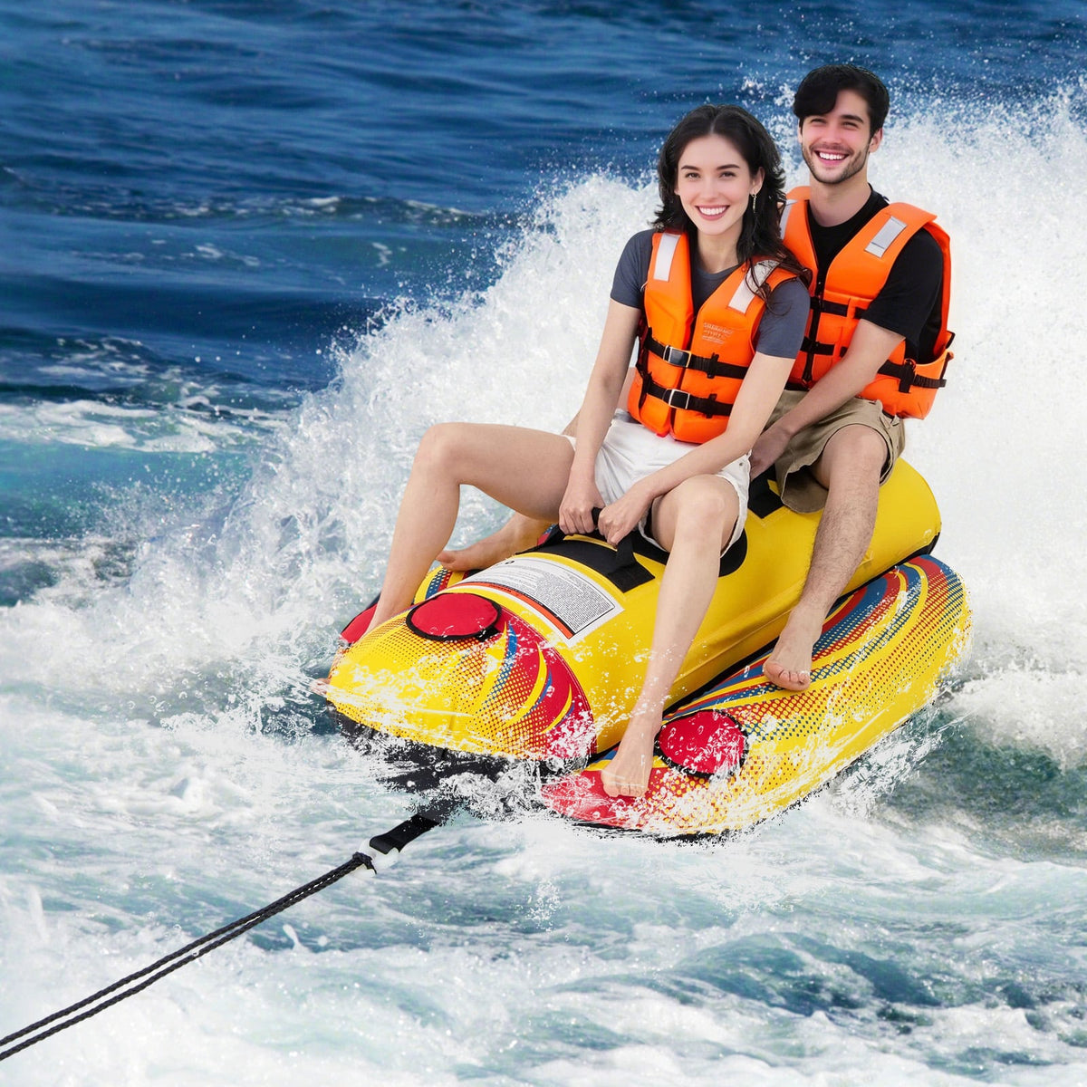 1 or 2 Person Inflatable Towable Tube Banana Boat for Boating-Water Sports-DECOROLALA
