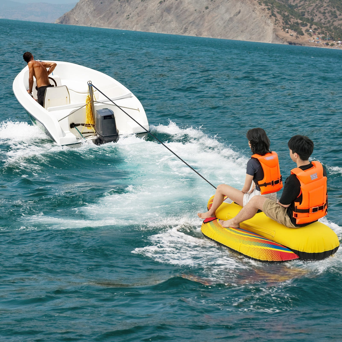 1 or 2 Person Inflatable Towable Tube Banana Boat for Boating-Water Sports-DECOROLALA