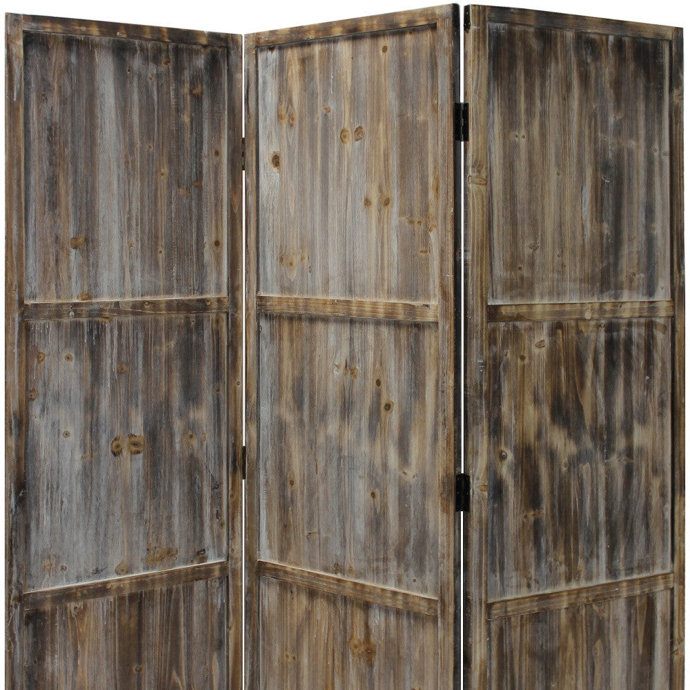 1" x 63" x 72" Brown 3 Panel Solid Wood Fortress Screen-Room Dividers-DECOROLALA