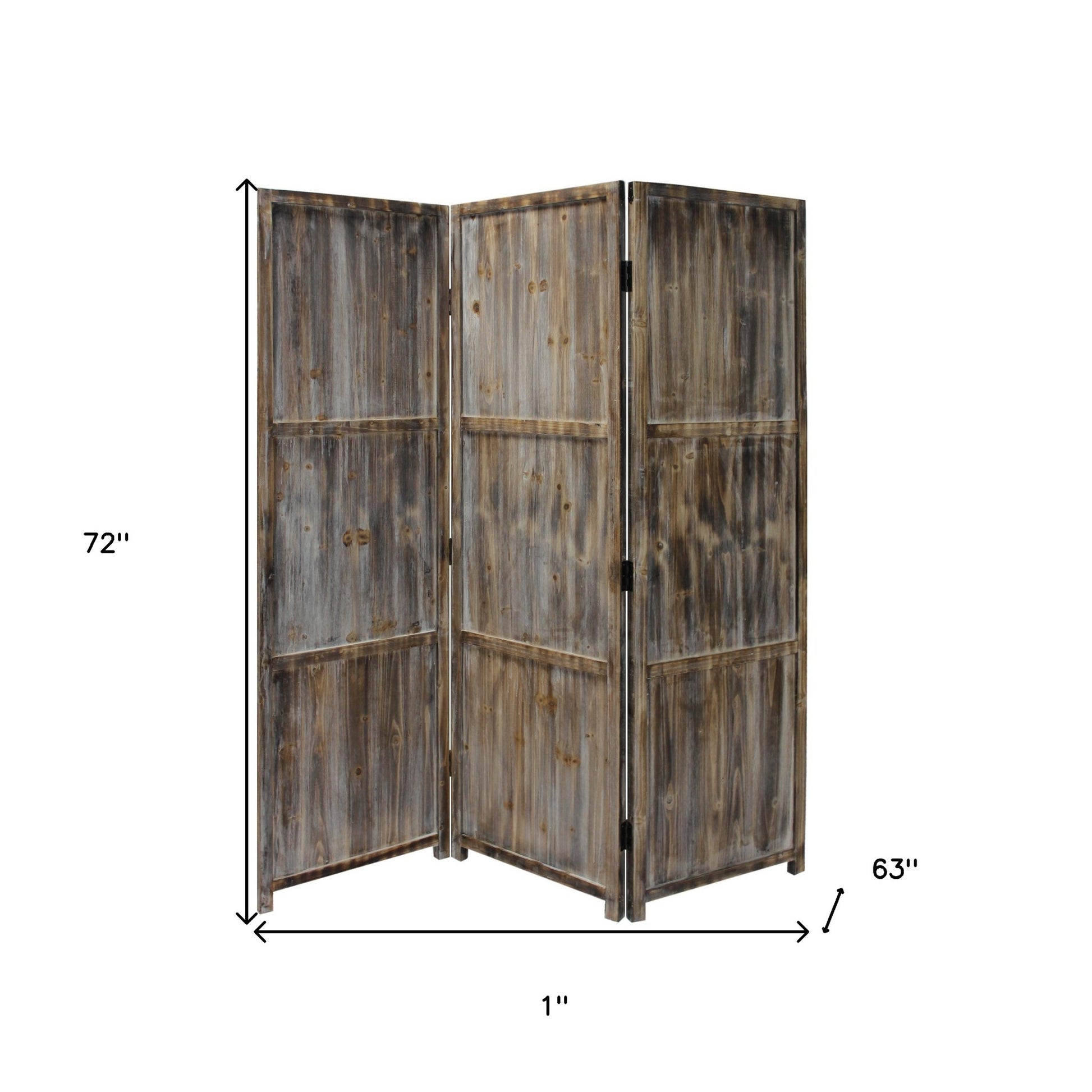1" x 63" x 72" Brown 3 Panel Solid Wood Fortress Screen-Room Dividers-DECOROLALA