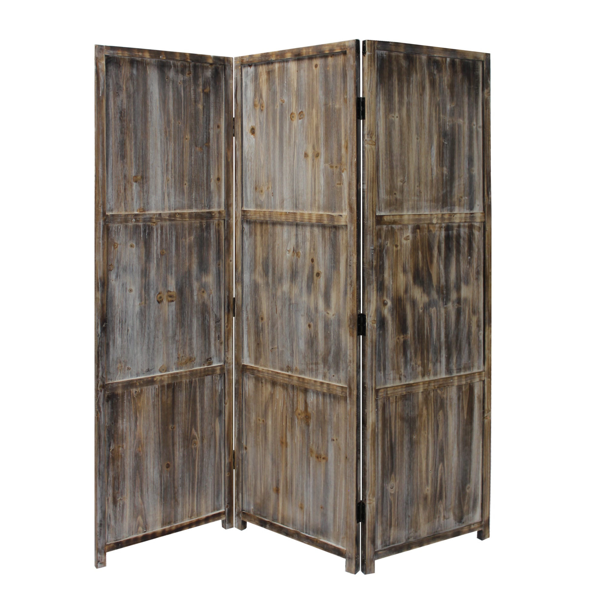 1" x 63" x 72" Brown 3 Panel Solid Wood Fortress Screen-Room Dividers-DECOROLALA
