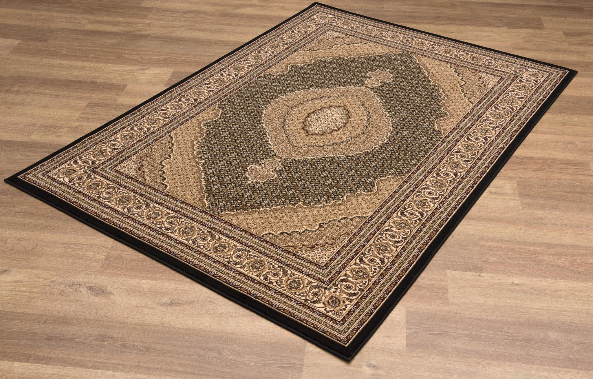 10' Beige And Black Medallion Runner Rug-Area Rugs-DECOROLALA