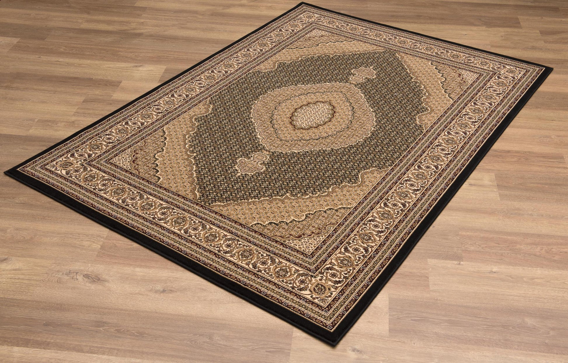 10' Beige And Black Medallion Runner Rug-Area Rugs-DECOROLALA