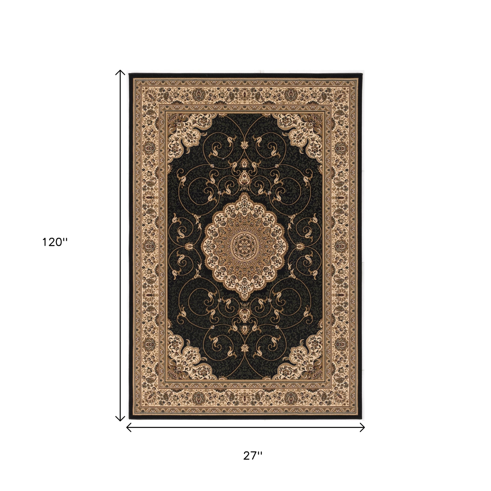 10' Beige And Black Medallion Runner Rug-Area Rugs-DECOROLALA