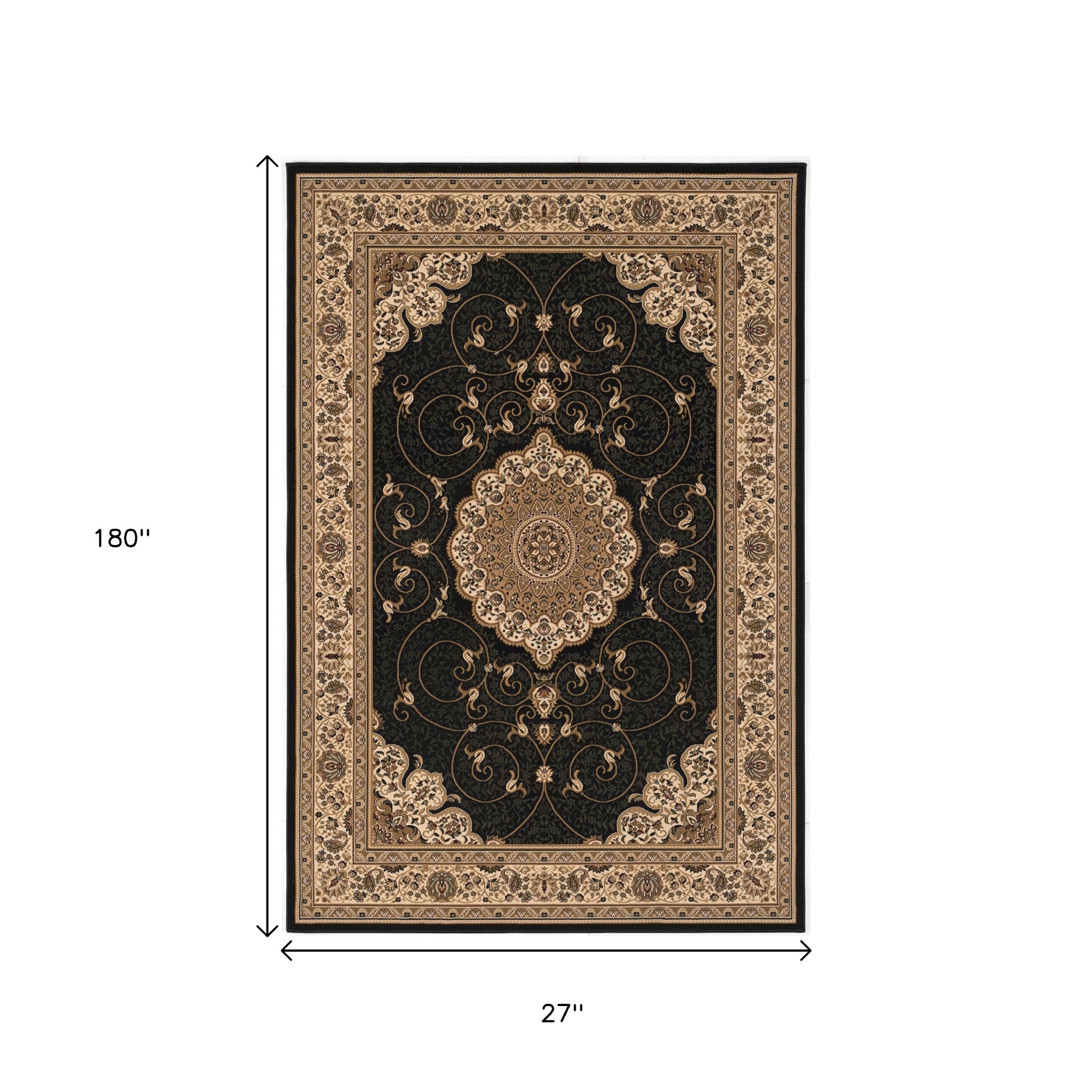 10' Beige And Black Medallion Runner Rug-Area Rugs-DECOROLALA