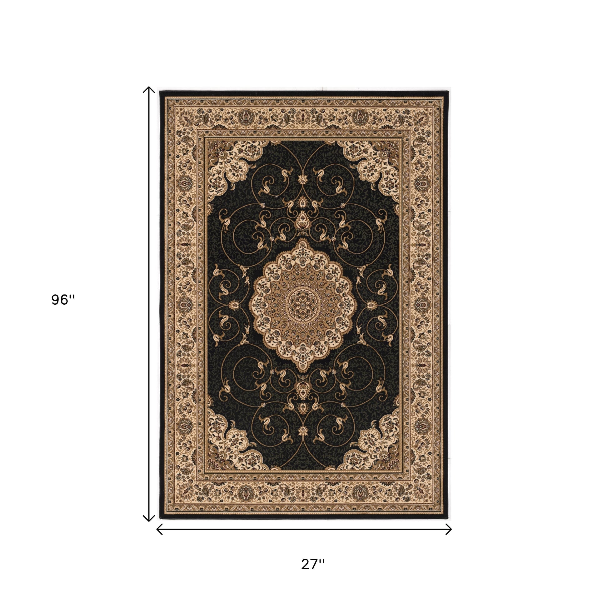 10' Beige And Black Medallion Runner Rug-Area Rugs-DECOROLALA
