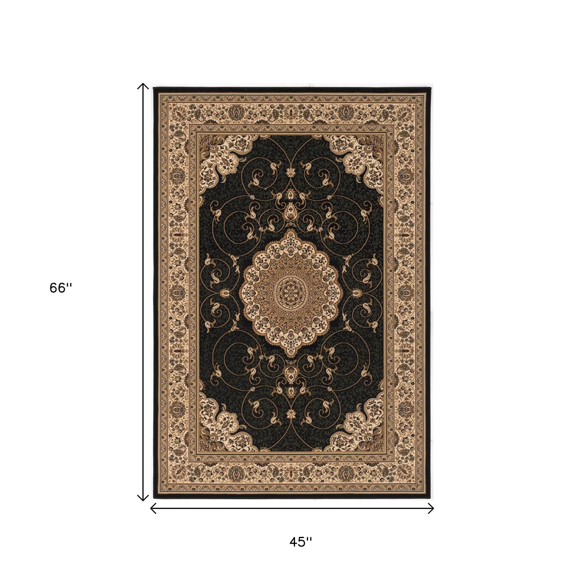 10' Beige And Black Medallion Runner Rug-Area Rugs-DECOROLALA