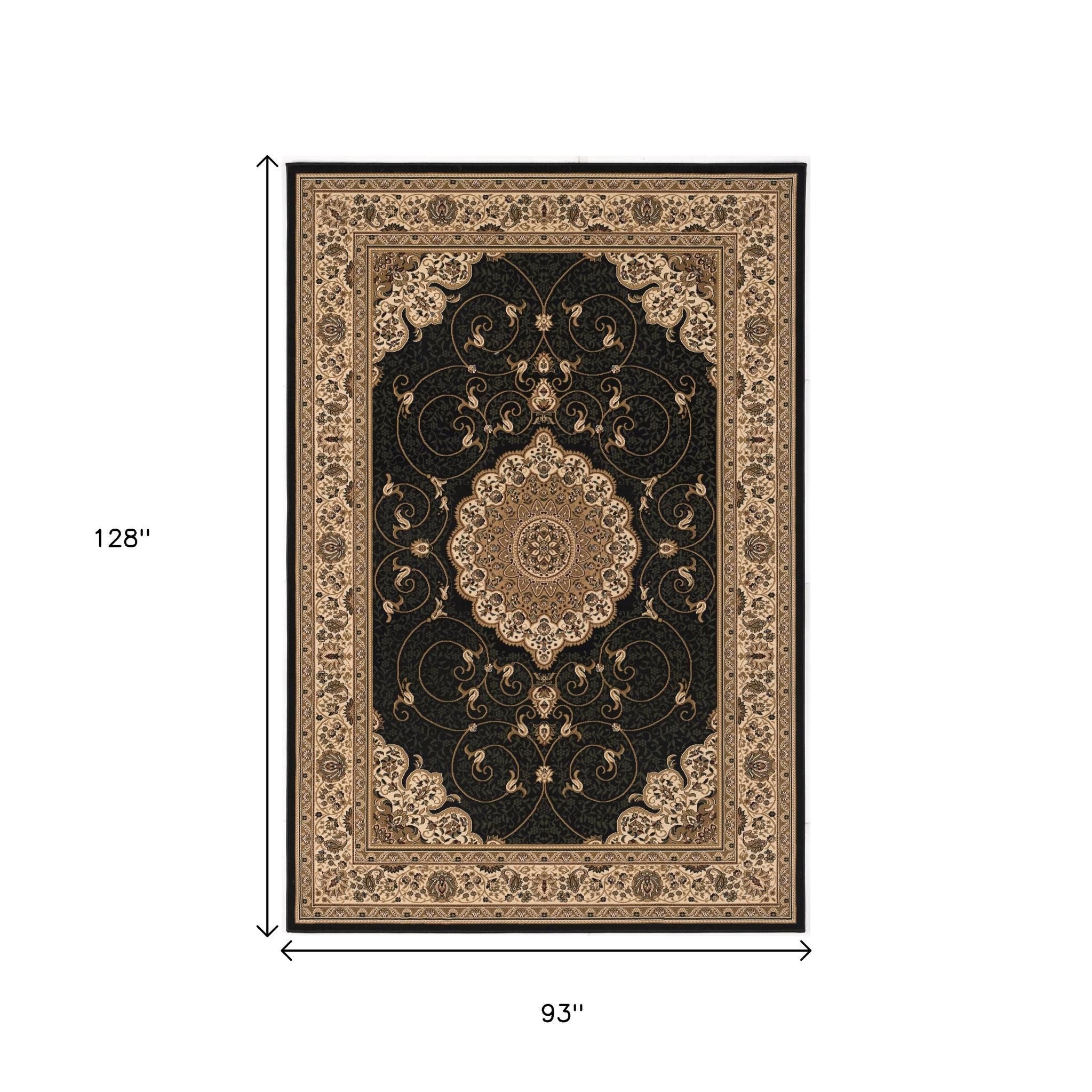 10' Beige And Black Medallion Runner Rug-Area Rugs-DECOROLALA