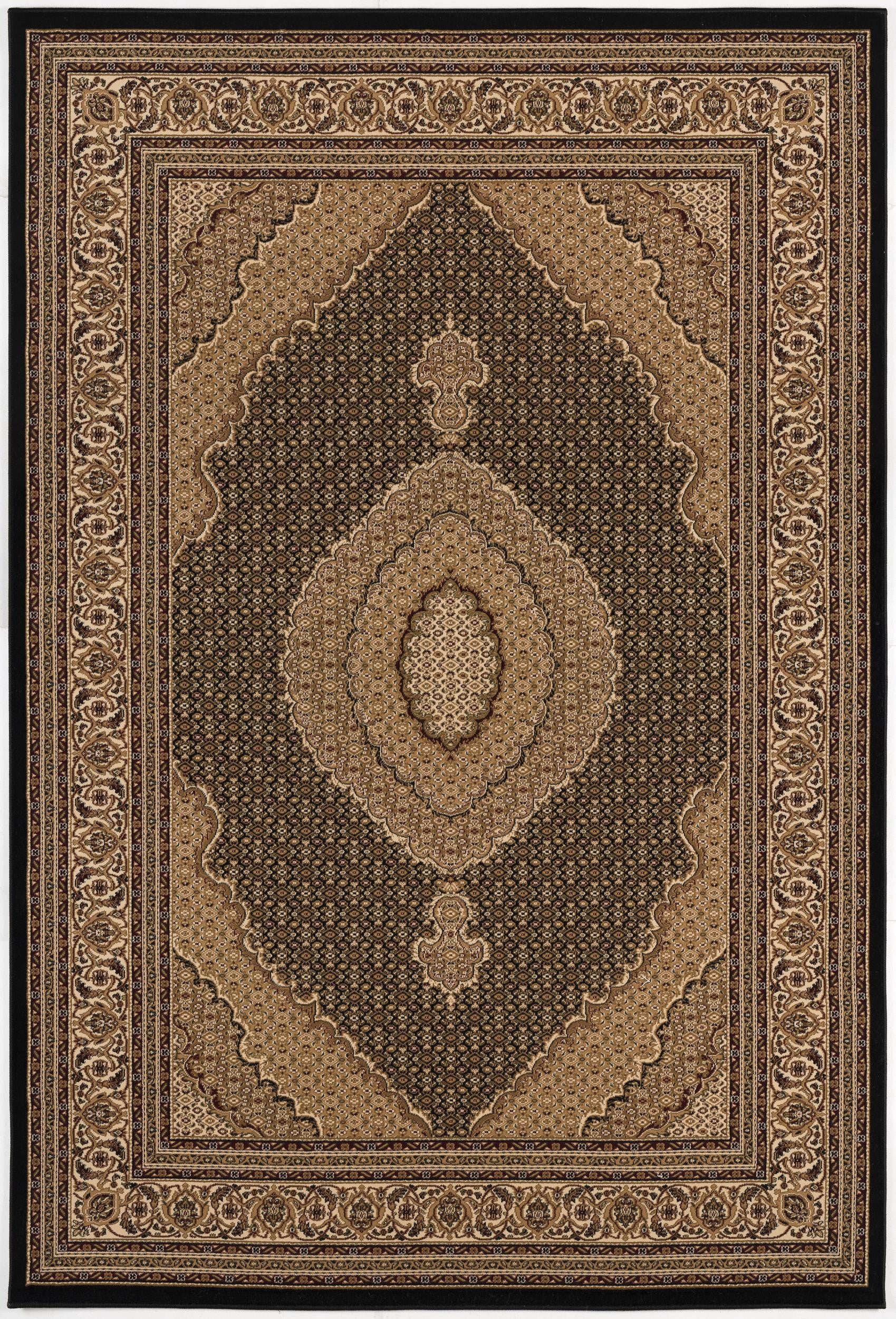 10' Beige And Black Medallion Runner Rug-Area Rugs-DECOROLALA