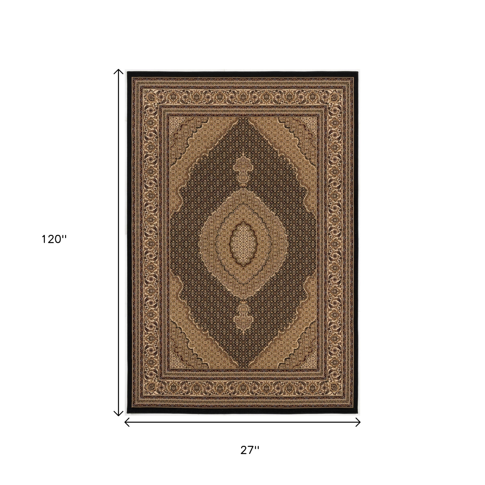 10' Beige And Black Medallion Runner Rug-Area Rugs-DECOROLALA