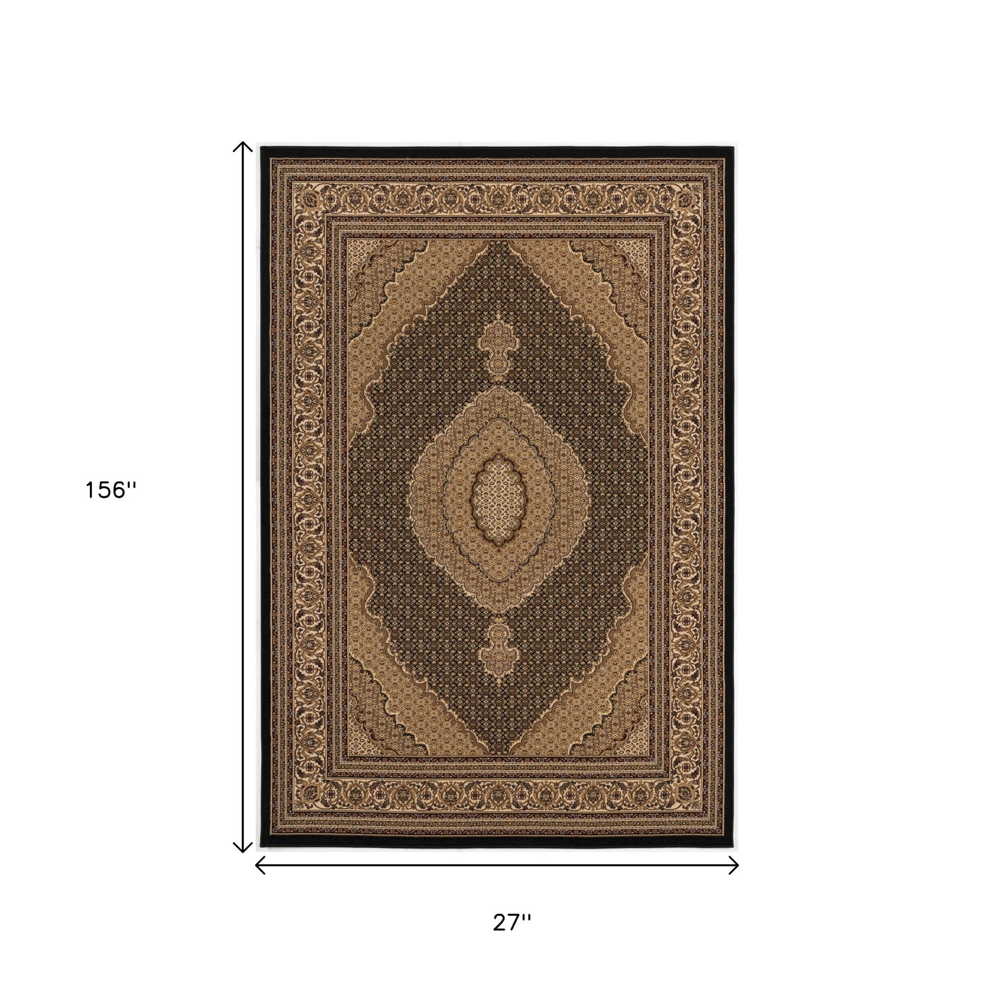 10' Beige And Black Medallion Runner Rug-Area Rugs-DECOROLALA
