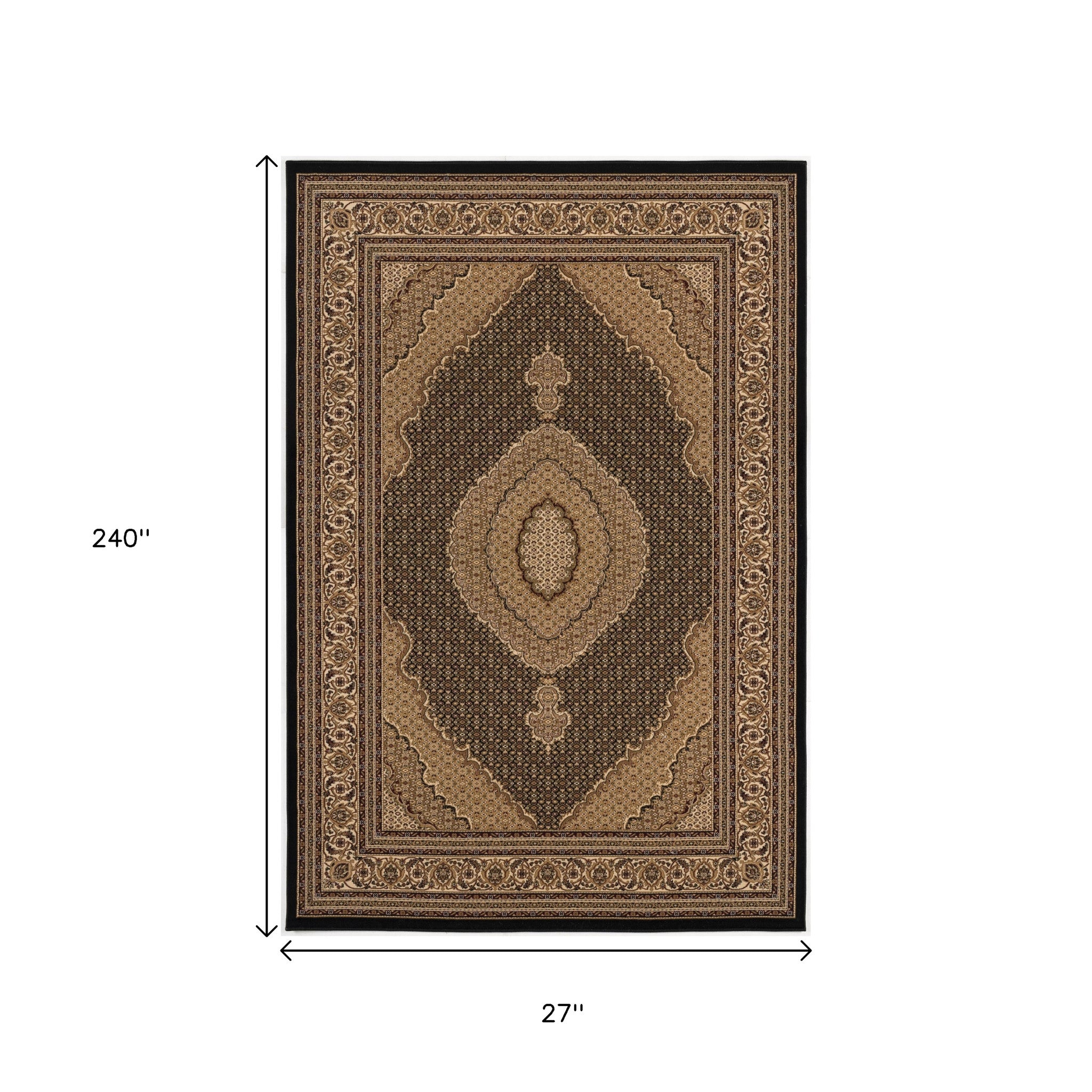10' Beige And Black Medallion Runner Rug-Area Rugs-DECOROLALA