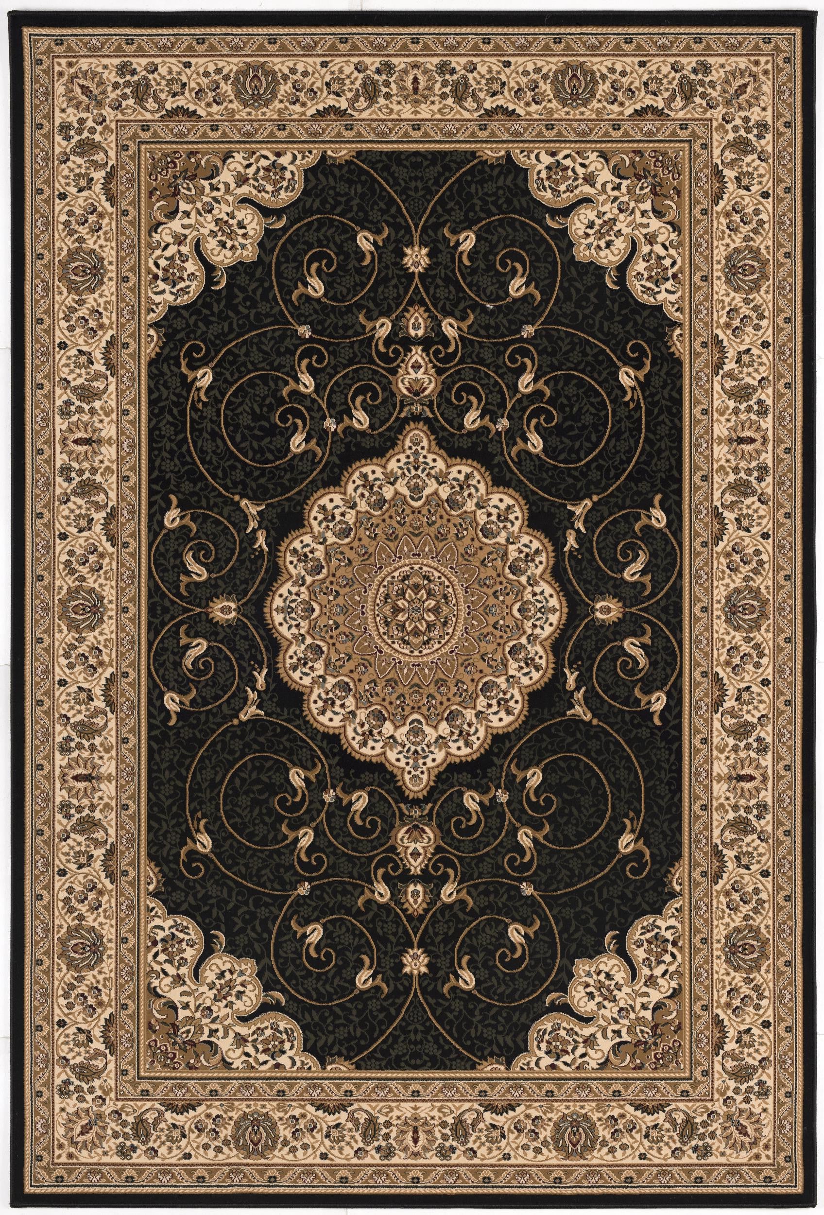 10' Beige And Black Medallion Runner Rug-Area Rugs-DECOROLALA
