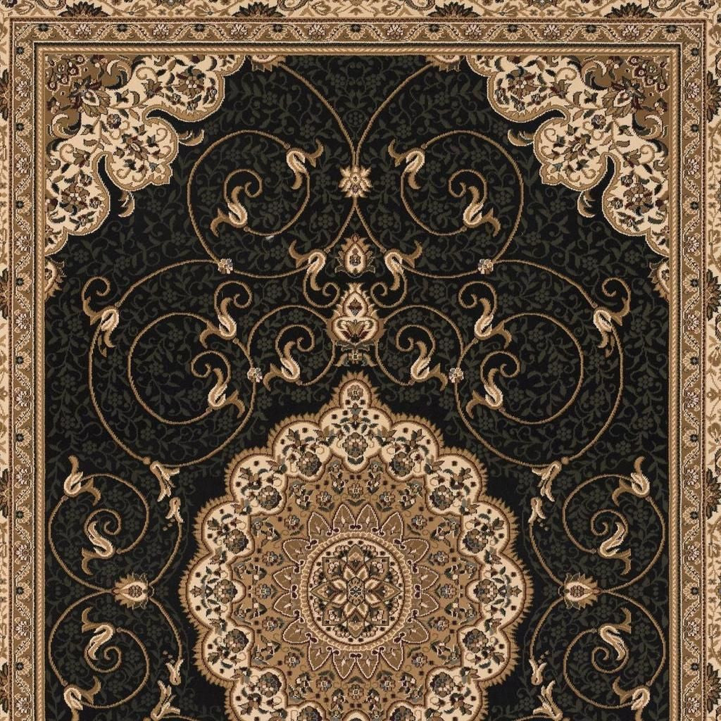 10' Beige And Black Medallion Runner Rug-Area Rugs-DECOROLALA