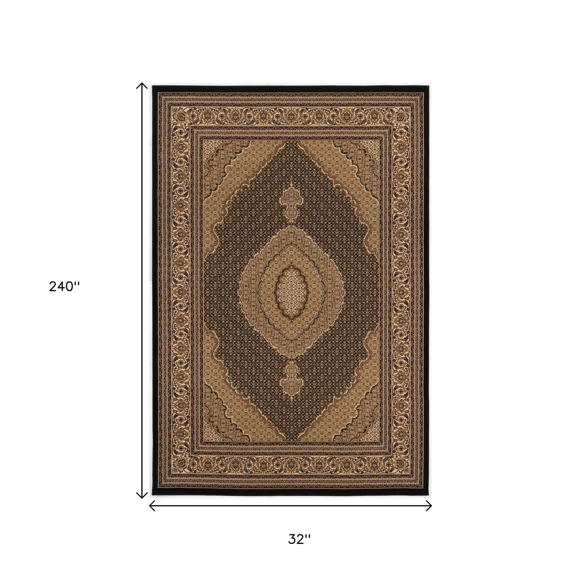 10' Beige And Black Medallion Runner Rug-Area Rugs-DECOROLALA