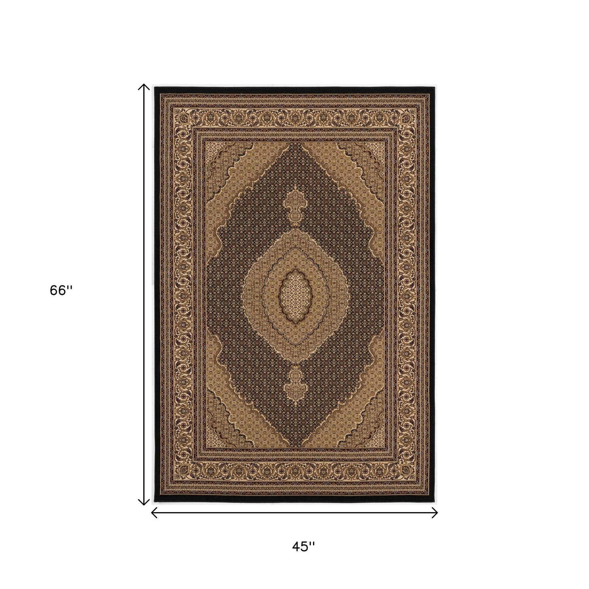10' Beige And Black Medallion Runner Rug-Area Rugs-DECOROLALA