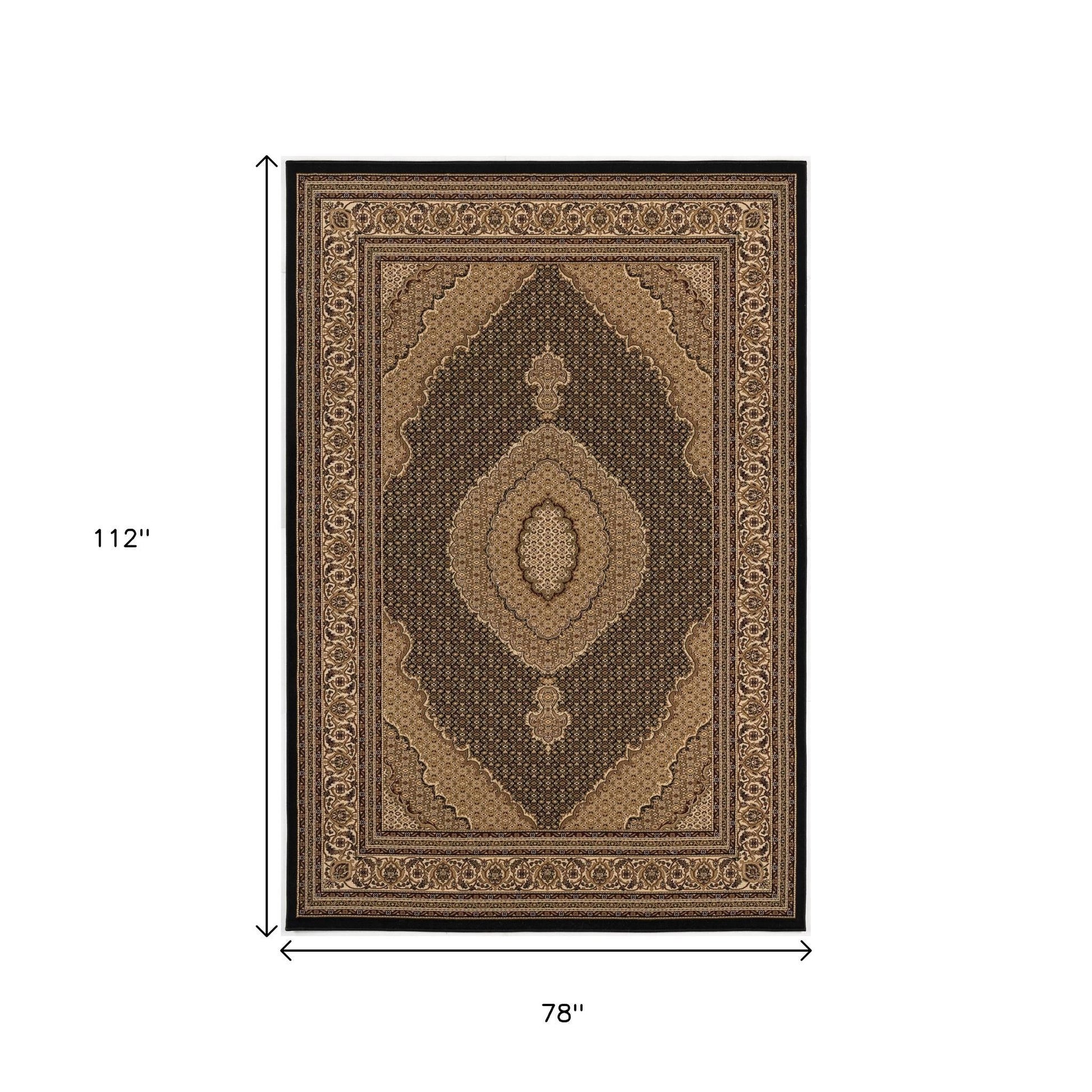 10' Beige And Black Medallion Runner Rug-Area Rugs-DECOROLALA