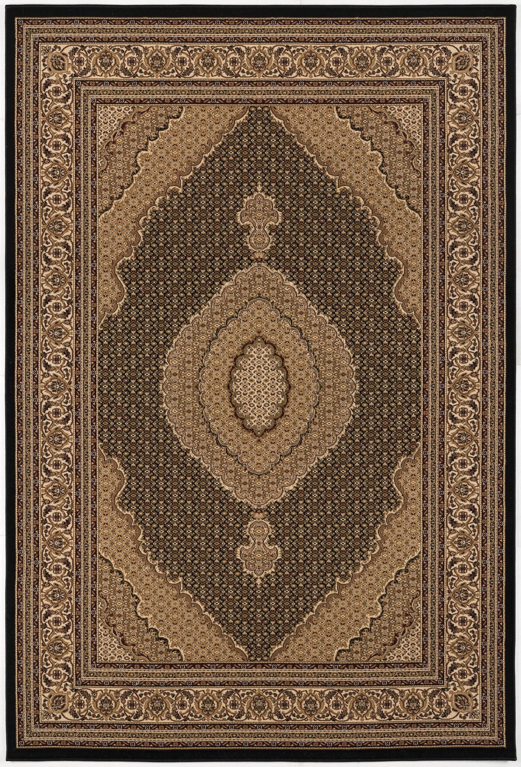10' Beige And Black Medallion Runner Rug-Area Rugs-DECOROLALA