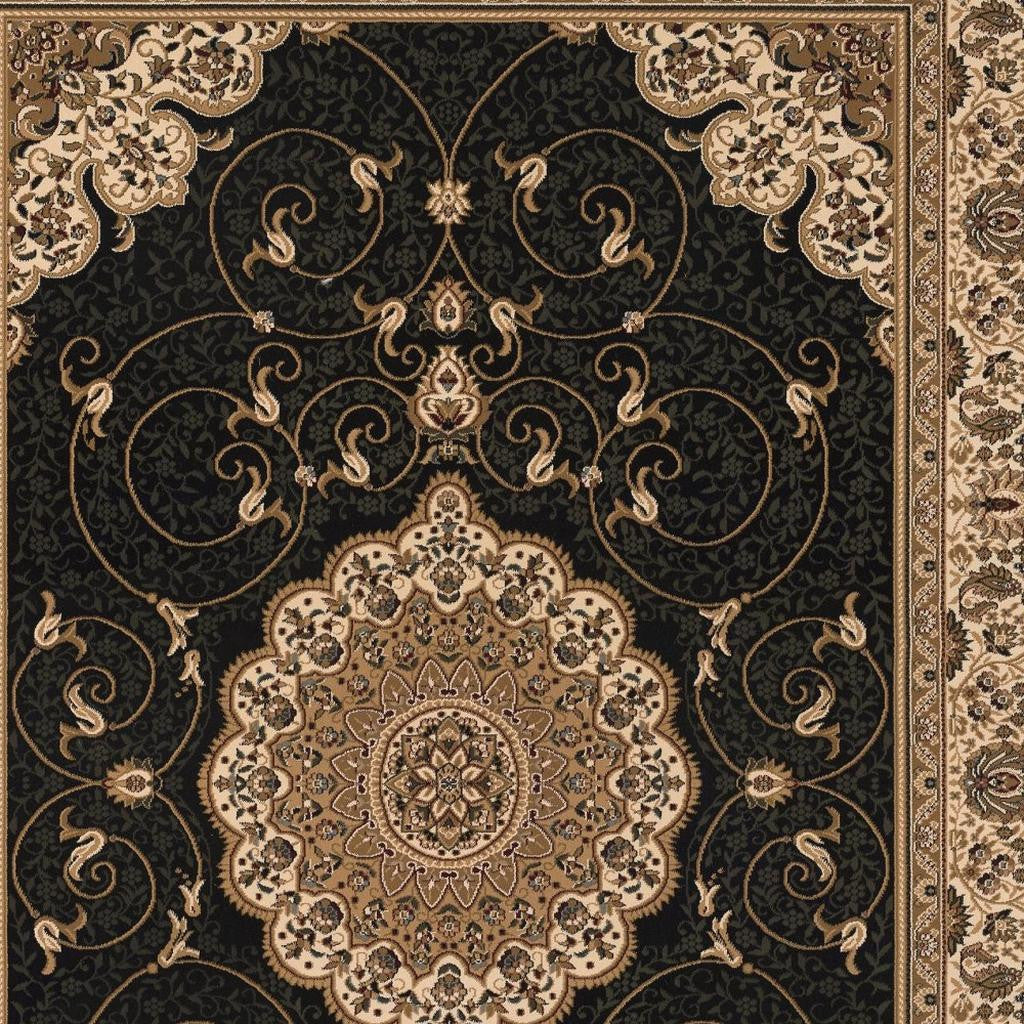 10' Beige And Black Medallion Runner Rug-Area Rugs-DECOROLALA