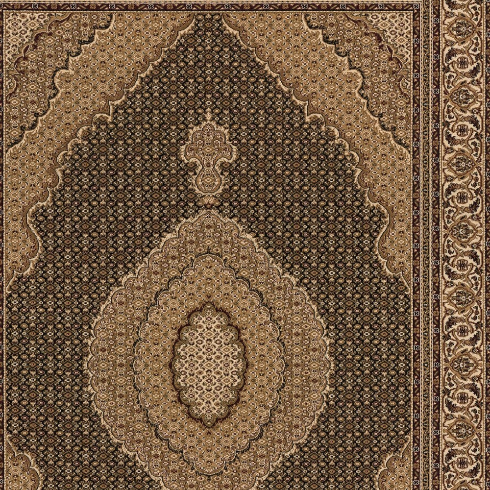 10' Beige And Black Medallion Runner Rug-Area Rugs-DECOROLALA