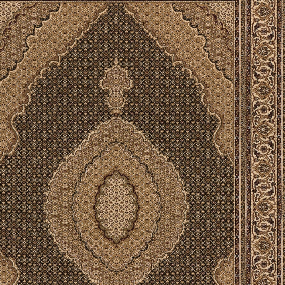 10' Beige And Black Medallion Runner Rug-Area Rugs-DECOROLALA