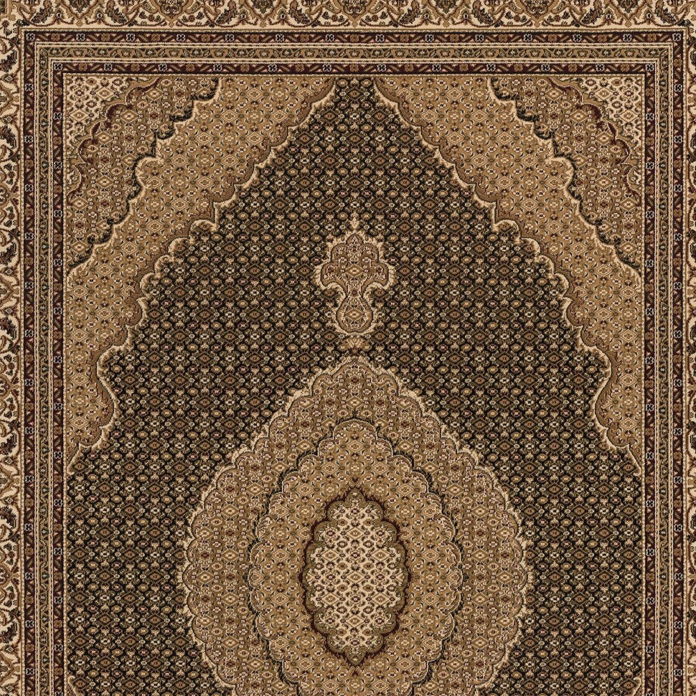 10' Beige And Black Medallion Runner Rug-Area Rugs-DECOROLALA