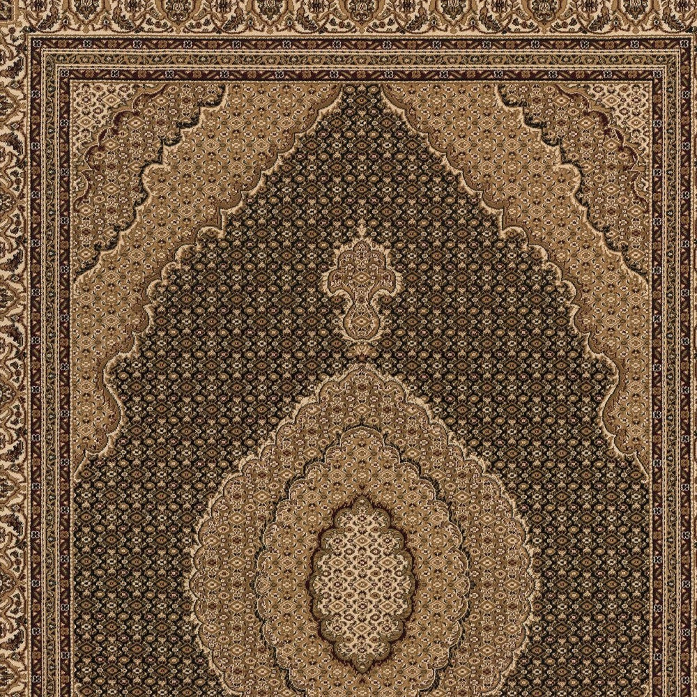 10' Beige And Black Medallion Runner Rug-Area Rugs-DECOROLALA