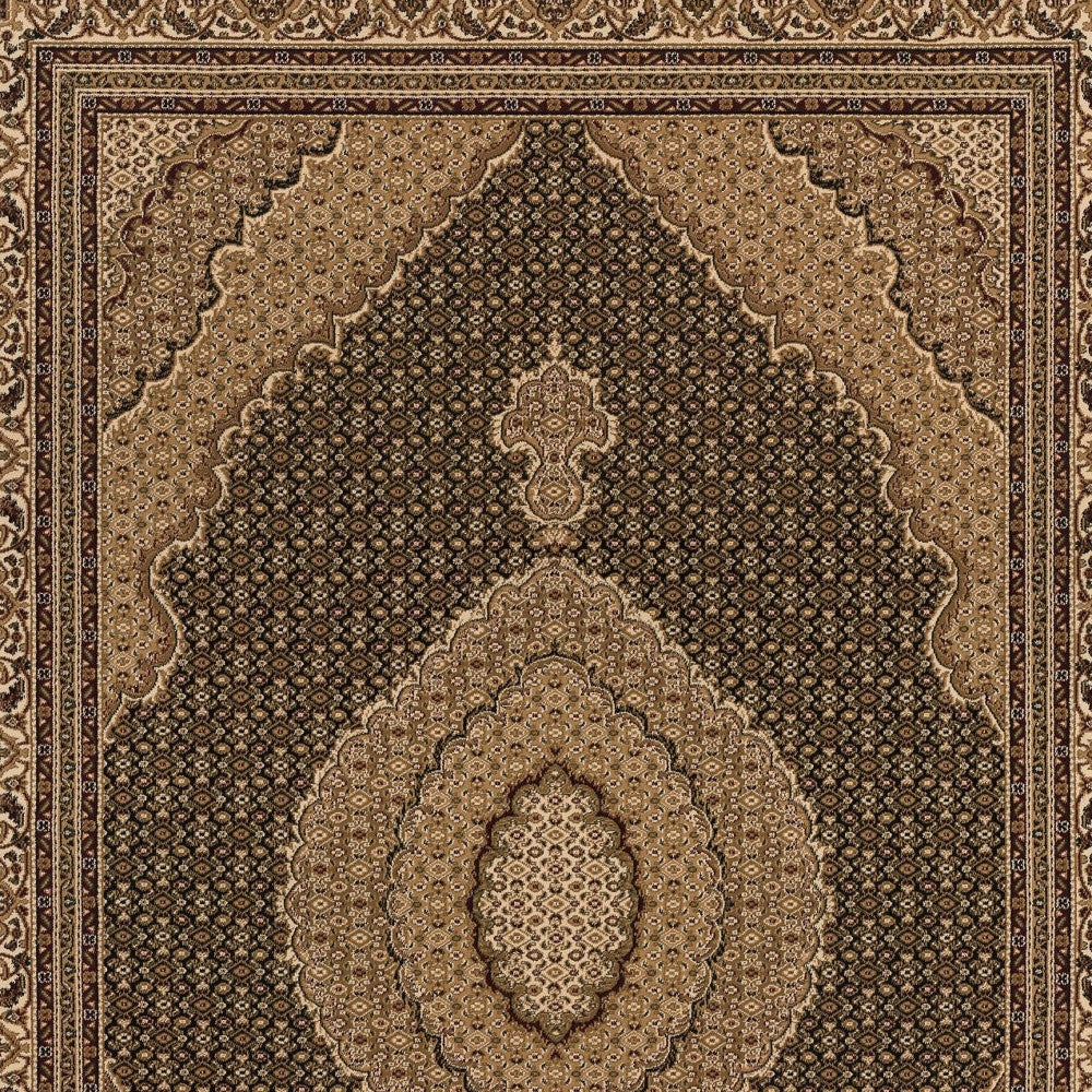 10' Beige And Black Medallion Runner Rug-Area Rugs-DECOROLALA