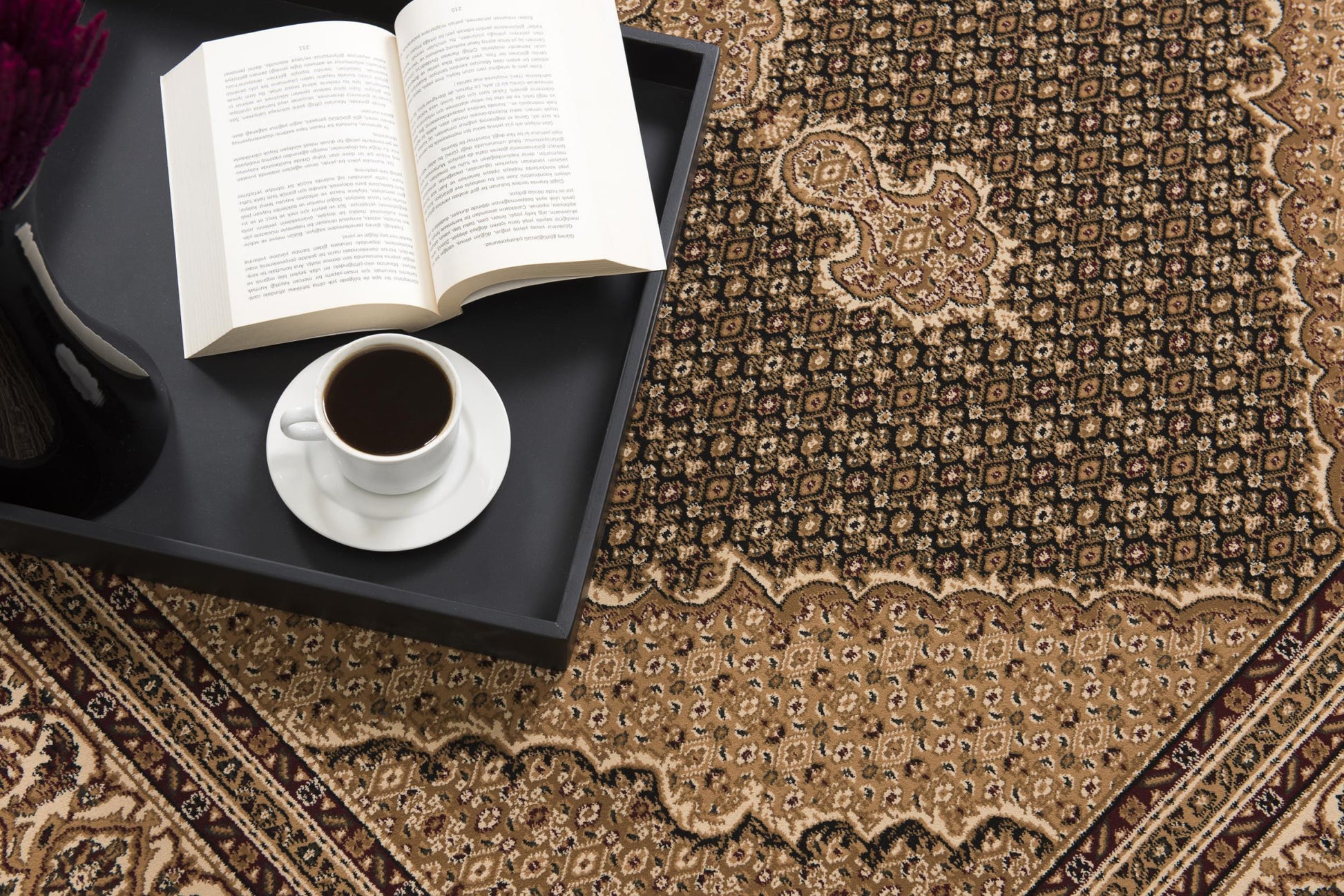 10' Beige And Black Medallion Runner Rug-Area Rugs-DECOROLALA