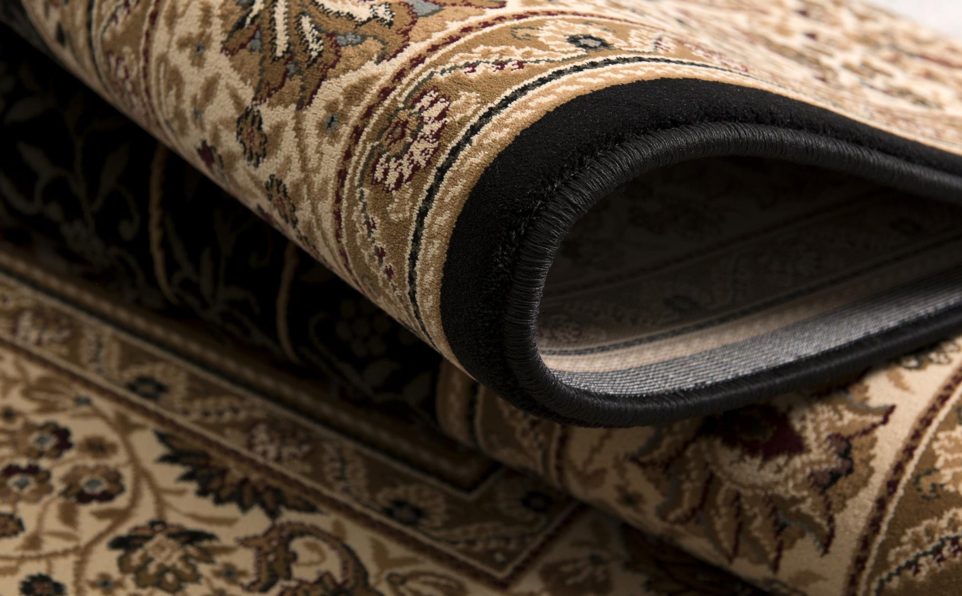 10' Beige And Black Medallion Runner Rug-Area Rugs-DECOROLALA